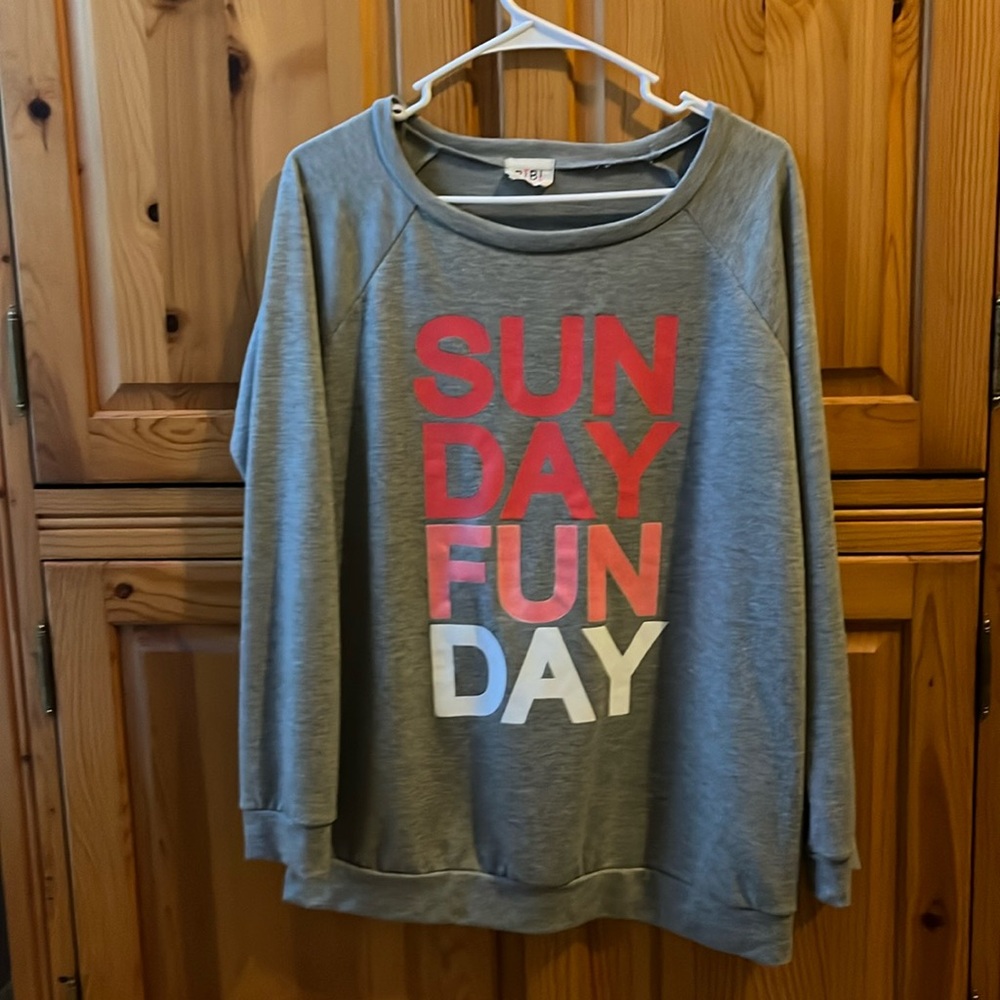 BiBi Sunday Funday Gray Oversized Sweatshirt Size Small Comfy Gameday Athleisure